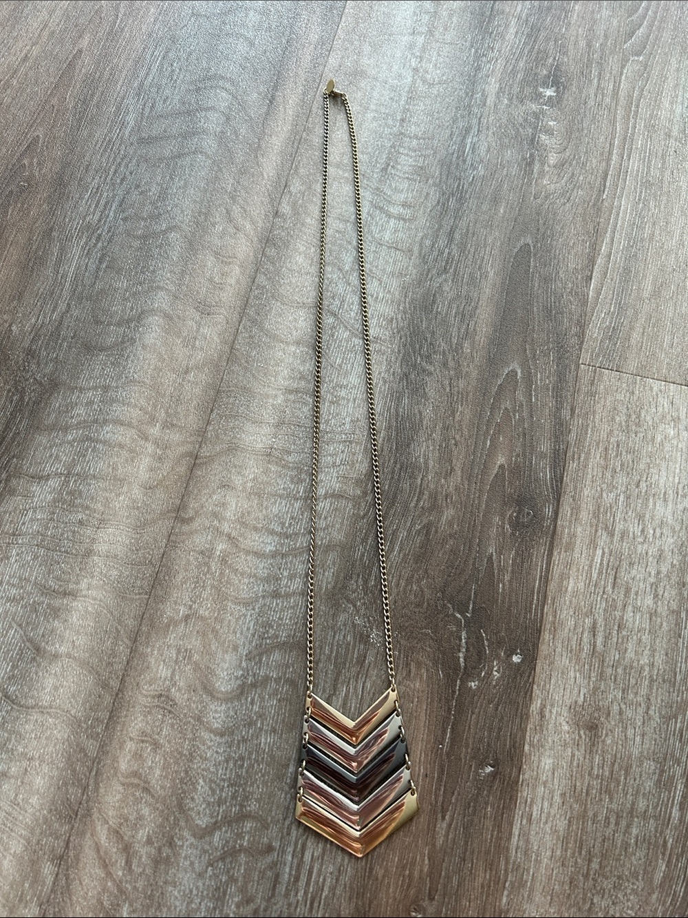 Express Mixed-Metal V-Shaped Layered Necklace - Gold, Rose Gold & Silver